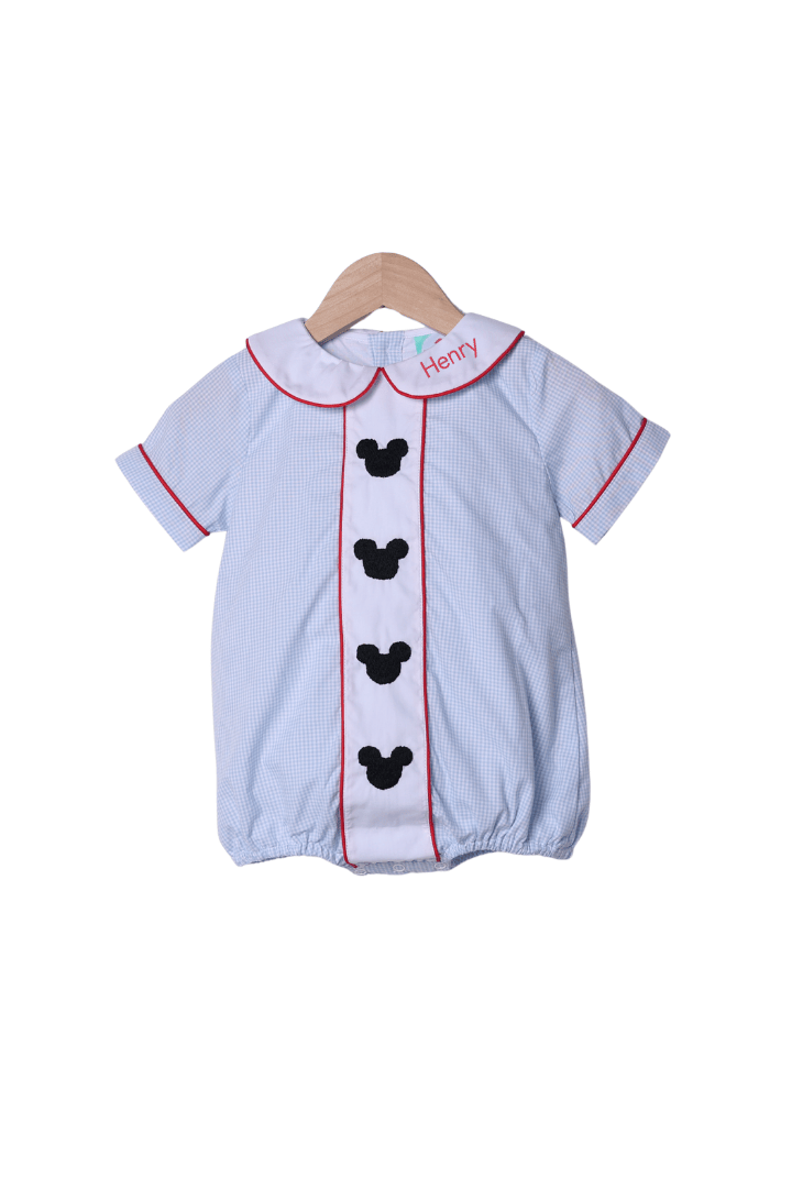 The Smocked Flamingo Apparel & Accessories Embroidered Mouse Blue Gingham Bubble