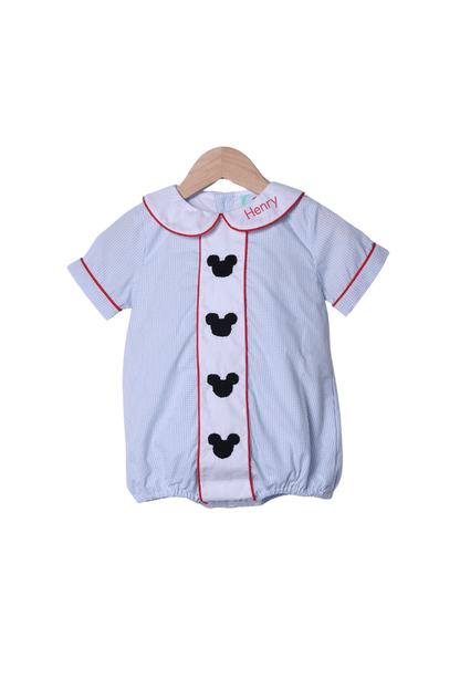 The Smocked Flamingo Apparel & Accessories Embroidered Mouse Blue Gingham Bubble