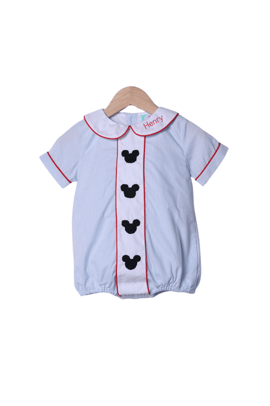 The Smocked Flamingo Apparel & Accessories Embroidered Mouse Blue Gingham Bubble