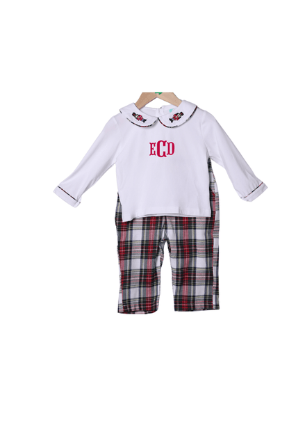The Smocked Flamingo Apparel & Accessories Embroidered Nutcracker Tartan Plaid Pant Set
