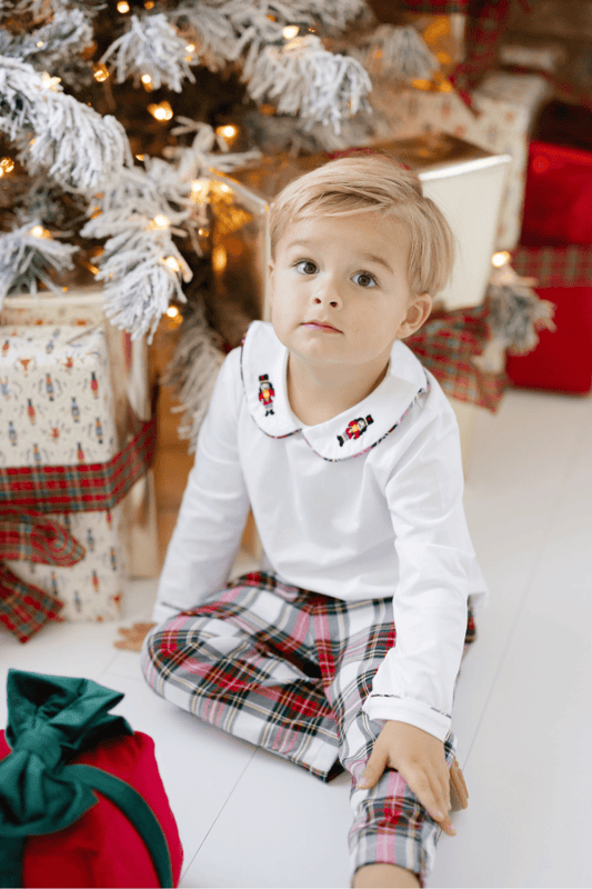 The Smocked Flamingo Apparel & Accessories Embroidered Nutcracker Tartan Plaid Pant Set