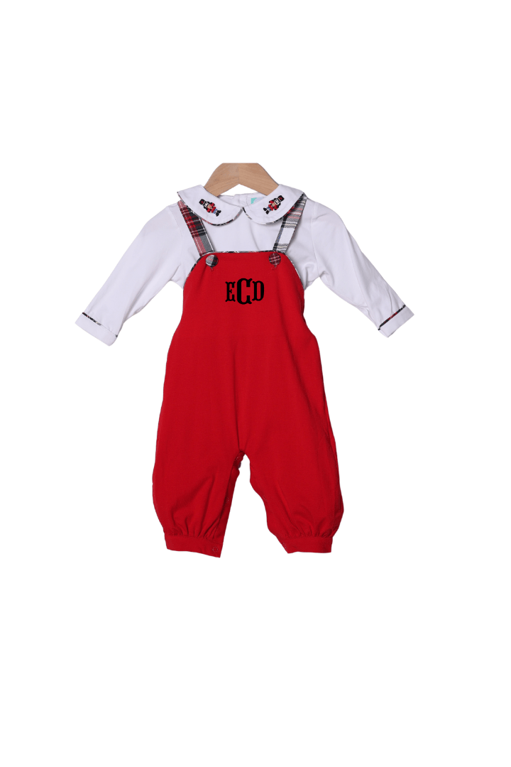 The Smocked Flamingo Apparel & Accessories Embroidered Nutcracker Tartan Plaid/Red Knit 2Pc Longall