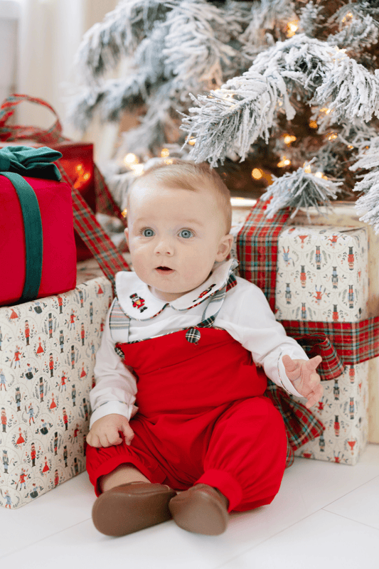 The Smocked Flamingo Apparel & Accessories Embroidered Nutcracker Tartan Plaid/Red Knit 2Pc Longall