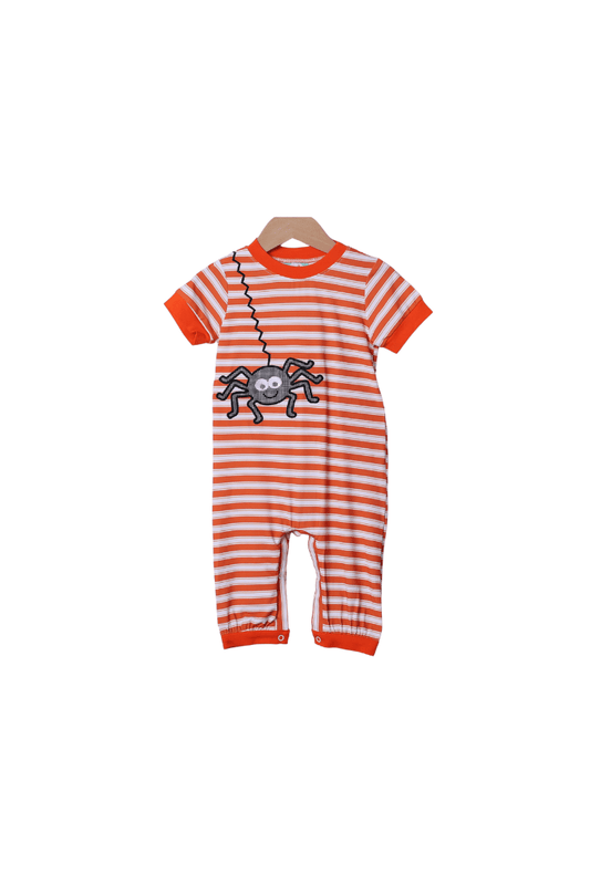 The Smocked Flamingo Apparel & Accessories Embroidered Orange Stripe Spider Romper