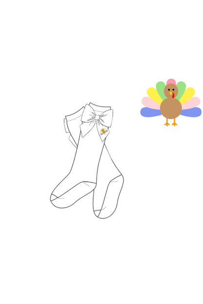 The Smocked Flamingo Apparel & Accessories Embroidered Pastel Turkey Bow Socks