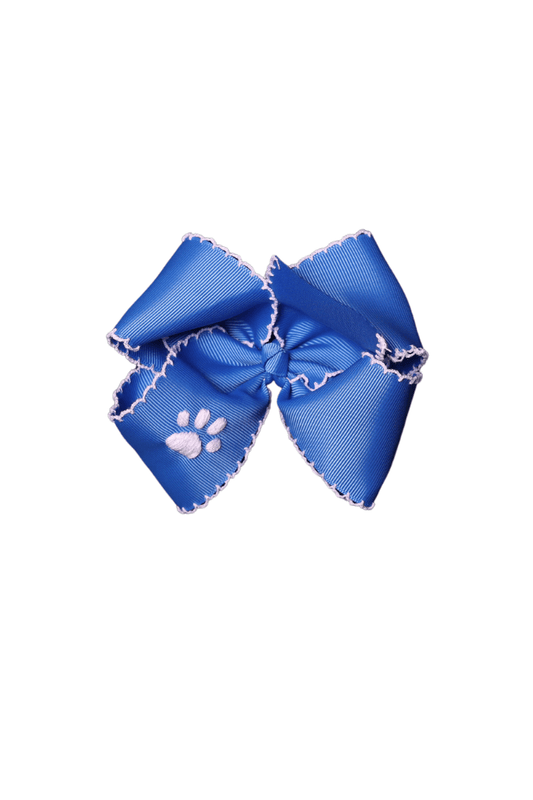 The Smocked Flamingo Apparel & Accessories Embroidered Paw Scalloped Edge Grosgrain Royal Blue Bow