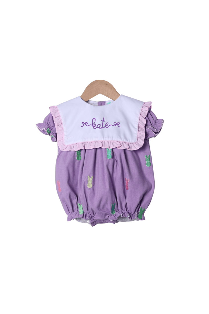 The Smocked Flamingo Apparel & Accessories Embroidered Peep Lavender Linen Bib Bubble