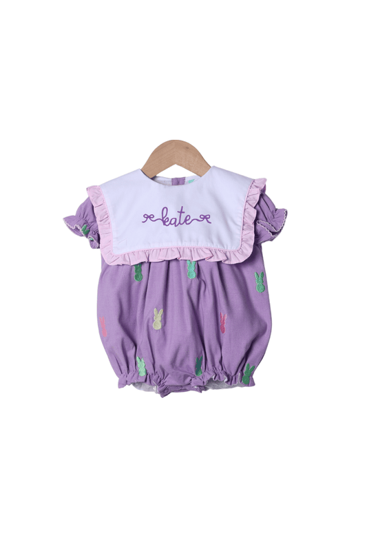 The Smocked Flamingo Apparel & Accessories Embroidered Peep Lavender Linen Bib Bubble