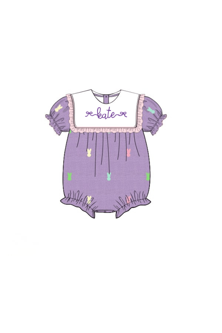 The Smocked Flamingo Apparel & Accessories Embroidered Peep Lavender Linen Bib Bubble