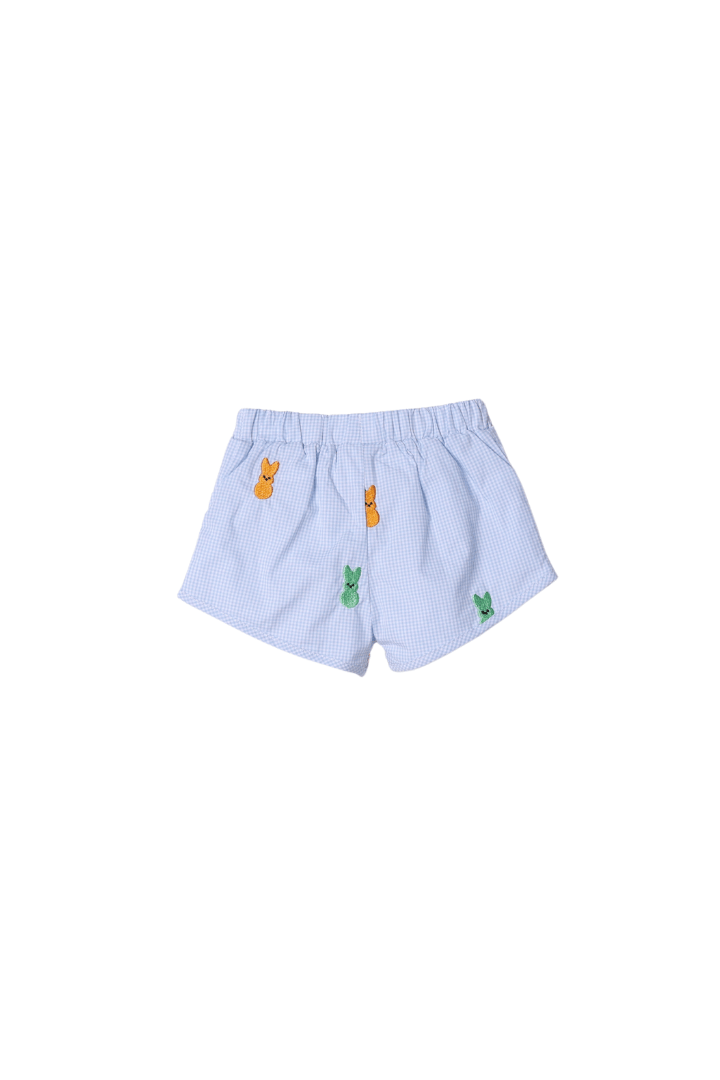 The Smocked Flamingo Apparel & Accessories Embroidered Peeps Baby Blue Gingham Polo Short Set