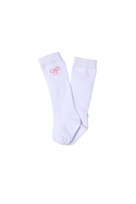 The Smocked Flamingo Apparel & Accessories Embroidered Pink Bow Socks