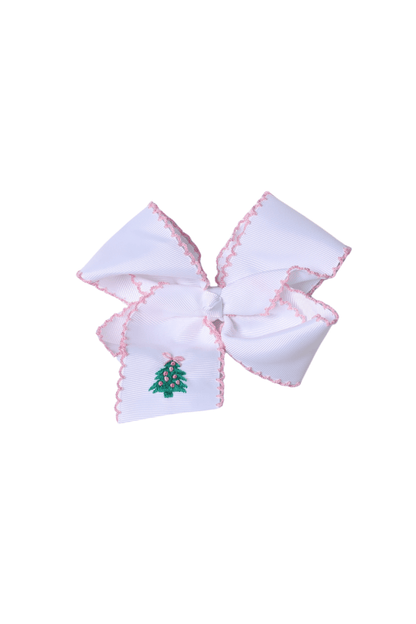 The Smocked Flamingo Apparel & Accessories Embroidered Pink Christmas Tree Grosgrain Bow
