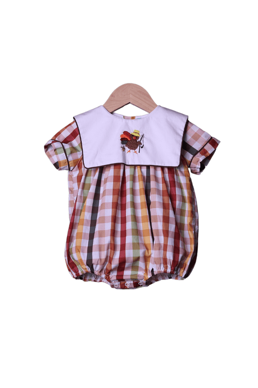 The Smocked Flamingo Apparel & Accessories Embroidered Plaid Fishing Turkey Bubble