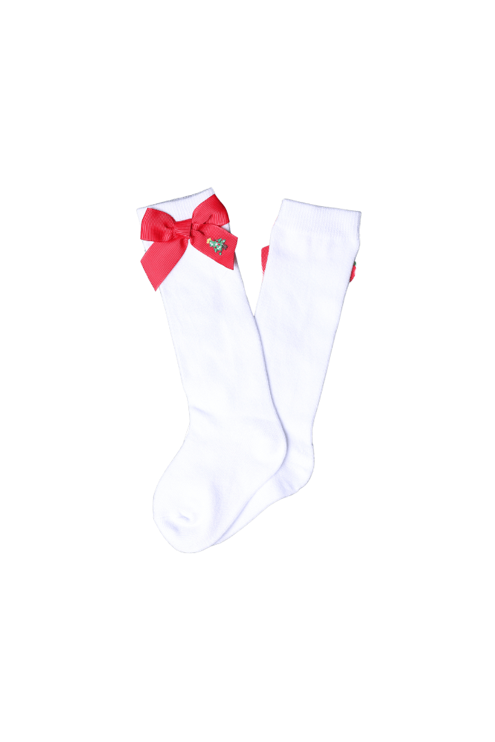 The Smocked Flamingo Apparel & Accessories Embroidered Red Christmas Tree Bow Socks