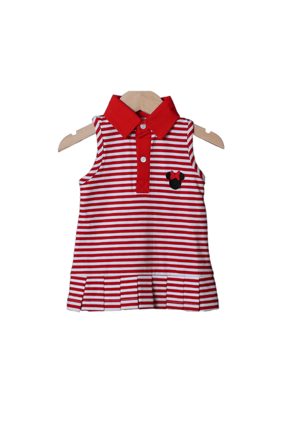 The Smocked Flamingo Apparel & Accessories Embroidered Red Stripe Mouse Park Dress