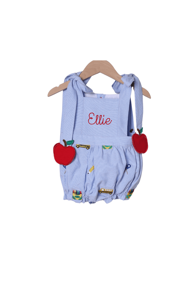 The Smocked Flamingo Apparel & Accessories Embroidered School Days Apple Tie Bubble
