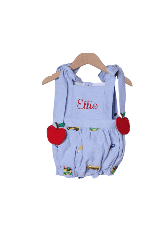 The Smocked Flamingo Apparel & Accessories Embroidered School Days Apple Tie Bubble