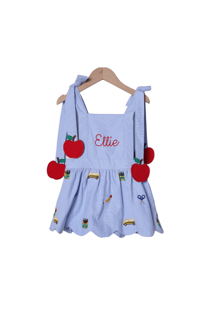 The Smocked Flamingo Apparel & Accessories Embroidered School Days Apple Tie Dress