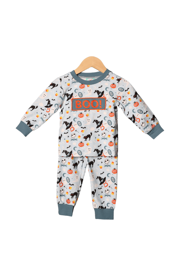 The Smocked Flamingo Apparel & Accessories Embroidered Spooky Season Blue Pajamas/Lounge Set