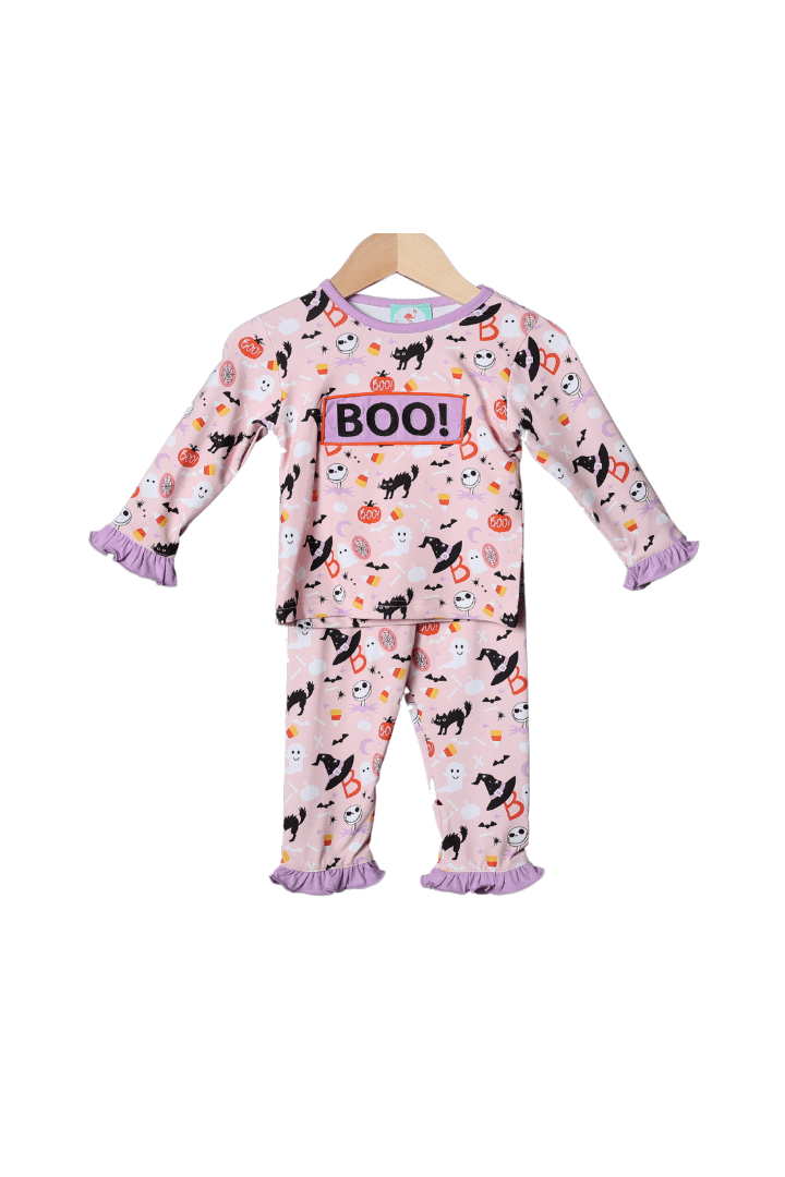 The Smocked Flamingo Apparel & Accessories Embroidered Spooky Season Pink Pajamas/Lounge Set