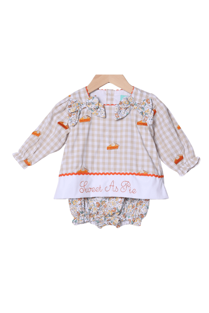 The Smocked Flamingo Apparel & Accessories Embroidered Sweet as Pie Khaki Gingham Swing Bubble