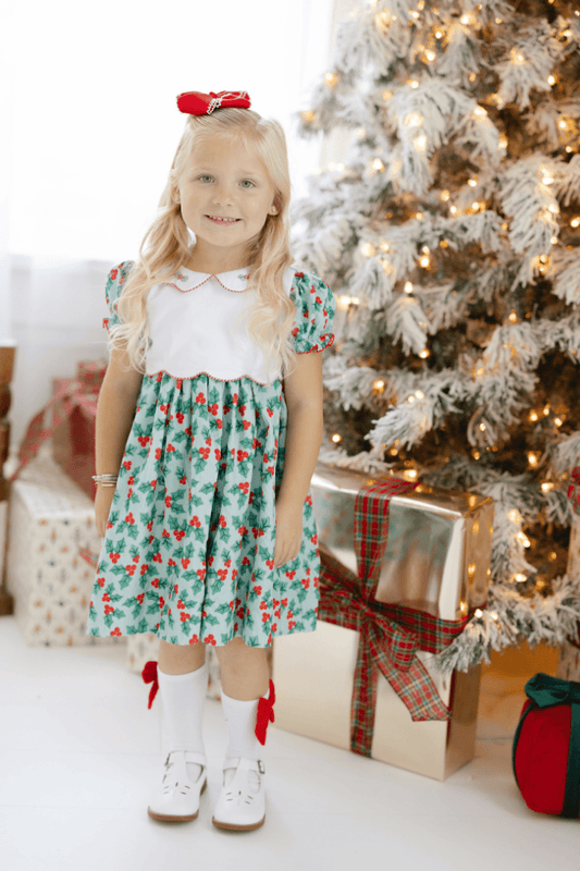 The Smocked Flamingo Apparel & Accessories Embroidered Sweet Scalloped Holly Dress