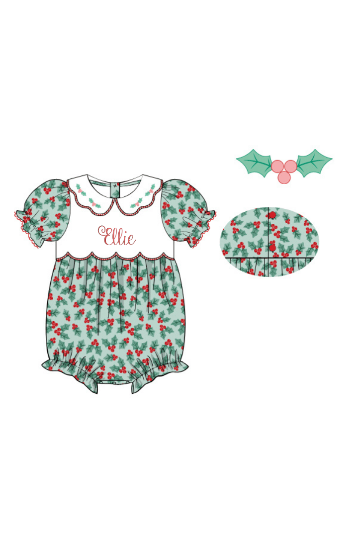The Smocked Flamingo Apparel & Accessories Embroidered Sweet Scalloped Holly Honeycomb Bubble