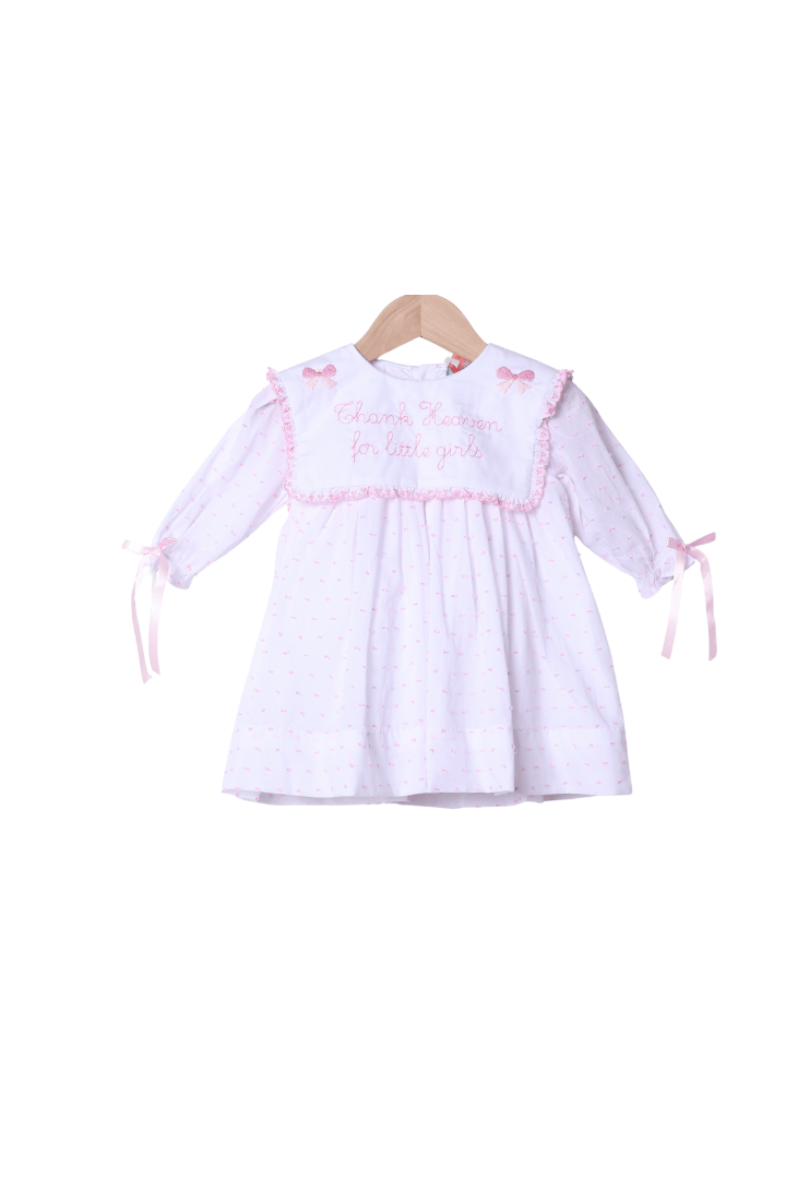 The Smocked Flamingo Apparel & Accessories Embroidered Thank Heaven For Little Girls Long Sleeve Dress