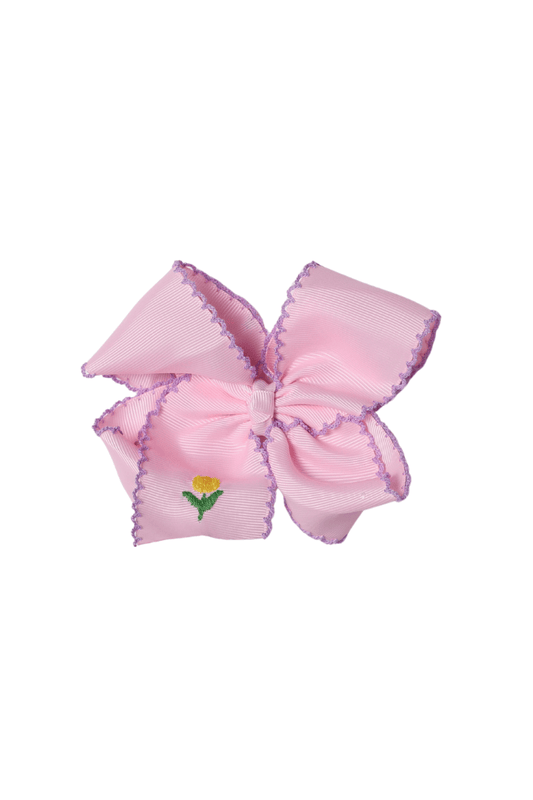 The Smocked Flamingo Apparel & Accessories Embroidered Tulip Pink Grosgrain Bow