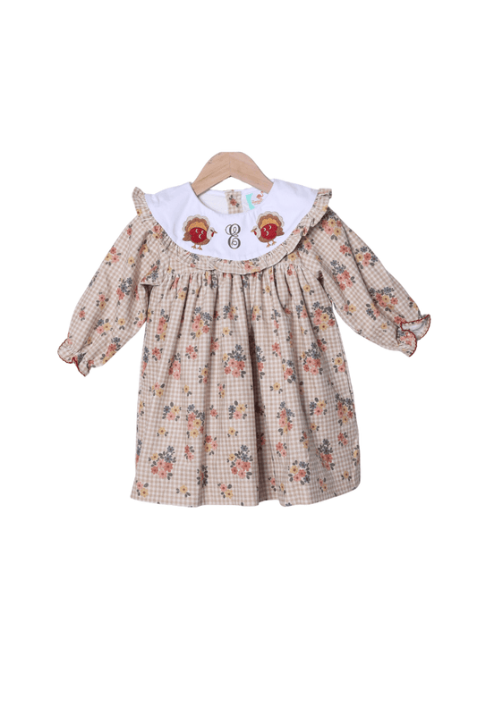 The Smocked Flamingo Apparel & Accessories Embroidered Turkey Corduroy Floral Dress
