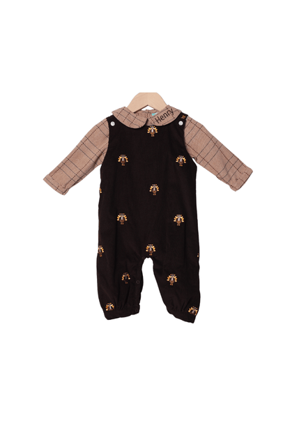 The Smocked Flamingo Apparel & Accessories Embroidered  Turkey Fall Flannel and Corduroy 2 Pc Longall
