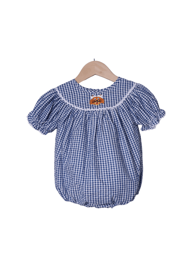The Smocked Flamingo Apparel & Accessories Embroidered Wildcat Blue Gingham Bubble