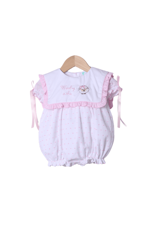 The Smocked Flamingo Apparel & Accessories Embroidered Worthy IS the Lamb Swiss Dot Bubble