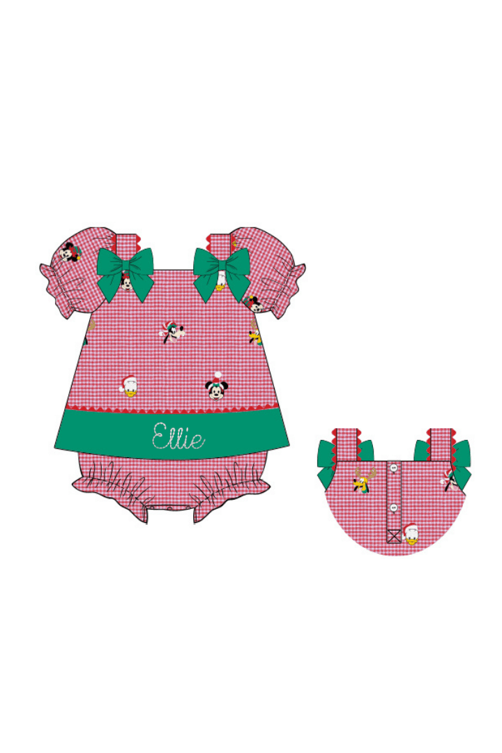 The Smocked Flamingo Apparel & Accessories EmbroideredMouse and Friends Red Gingham Bow Bubble