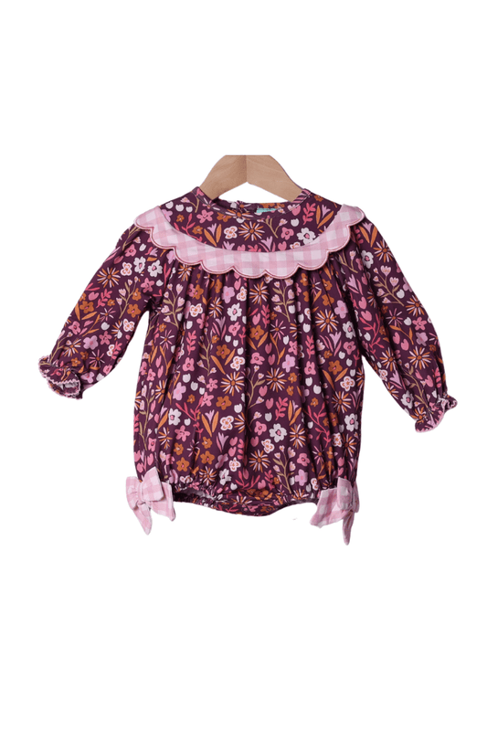 The Smocked Flamingo Apparel & Accessories Fall Floral Maroon Scalloped Gingham Bubble