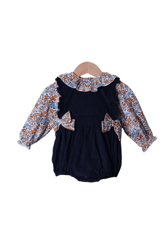 The Smocked Flamingo Apparel & Accessories Fall Floral Navy Corduroy Bubble