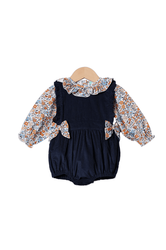 The Smocked Flamingo Apparel & Accessories Fall Floral Navy Corduroy Bubble