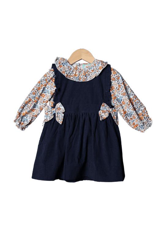 The Smocked Flamingo Apparel & Accessories Fall Floral Navy Corduroy Dress