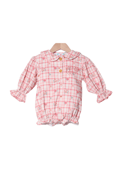 The Smocked Flamingo Apparel & Accessories Fall Floral Plaid Corduroy Bubble Sleeve Bubble