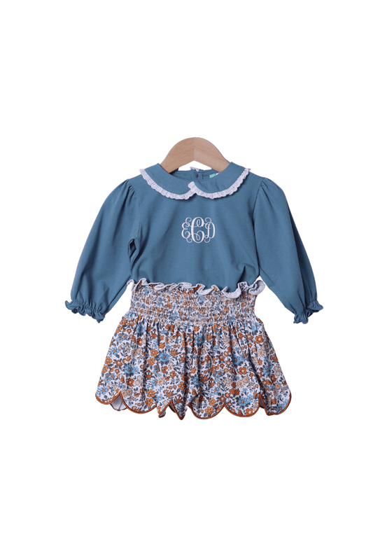 The Smocked Flamingo Apparel & Accessories Fall Floral Stone Skort Set