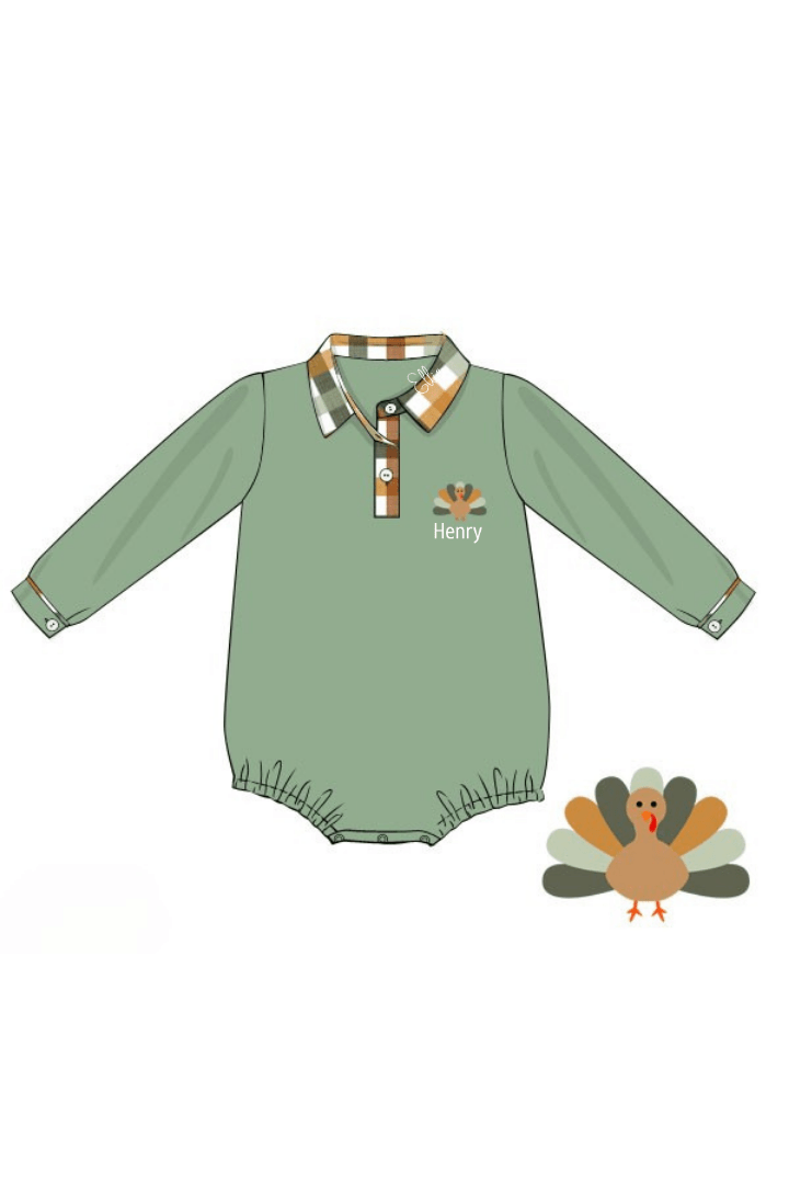 The Smocked Flamingo Apparel & Accessories Fall Floral Turkey Polo Bubble
