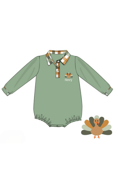 The Smocked Flamingo Apparel & Accessories Fall Floral Turkey Polo Bubble