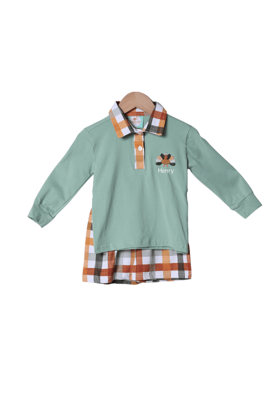The Smocked Flamingo Apparel & Accessories Fall Floral Turkey Polo Short Set