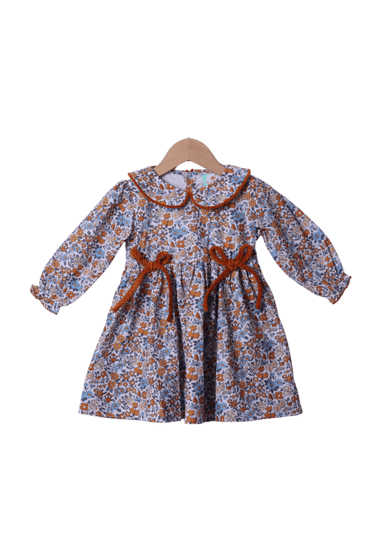 The Smocked Flamingo Apparel & Accessories Fall Floral Velvet Bow Dress