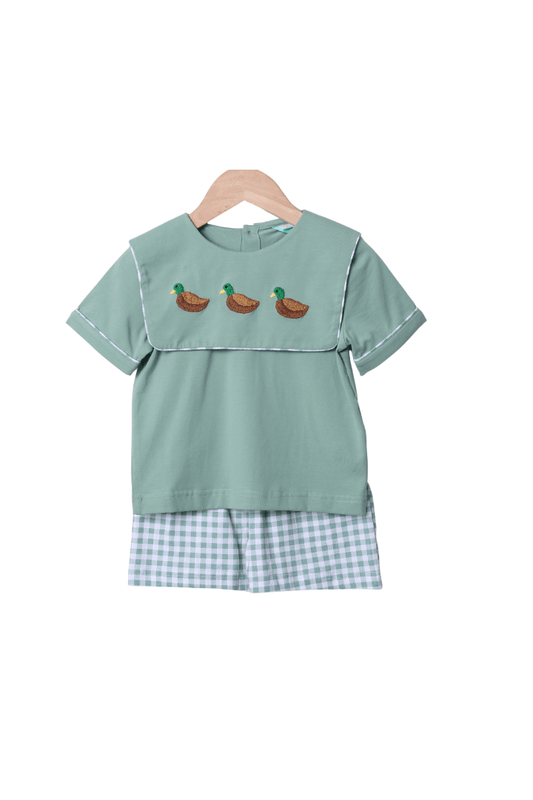 The Smocked Flamingo Apparel & Accessories Fall Mallard Sage Green Short Set