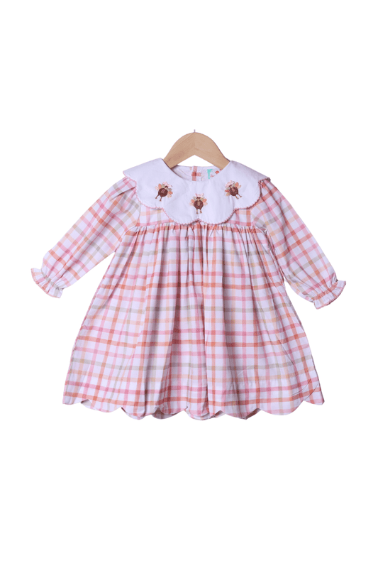 The Smocked Flamingo Apparel & Accessories Fall Pink Plaid Turkey Dress
