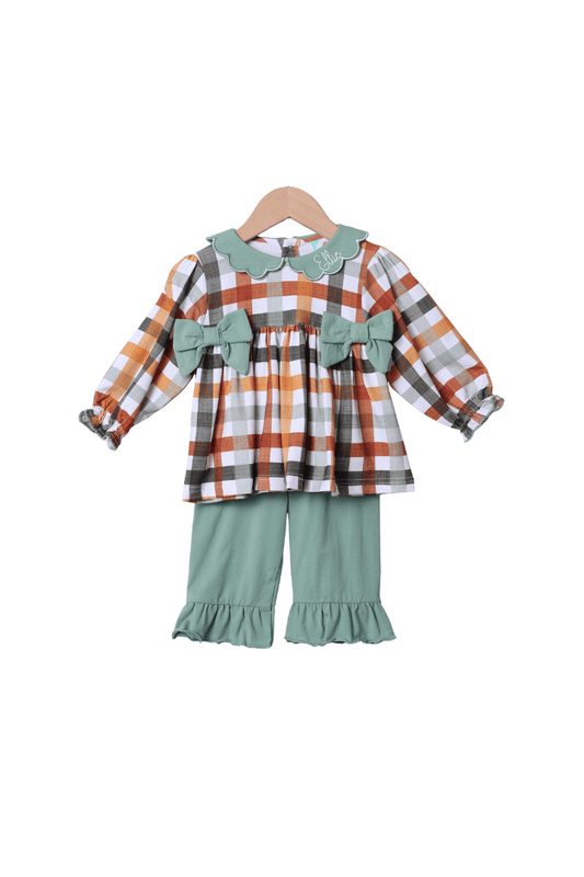 The Smocked Flamingo Apparel & Accessories Fall Plaid Bow Pant Set