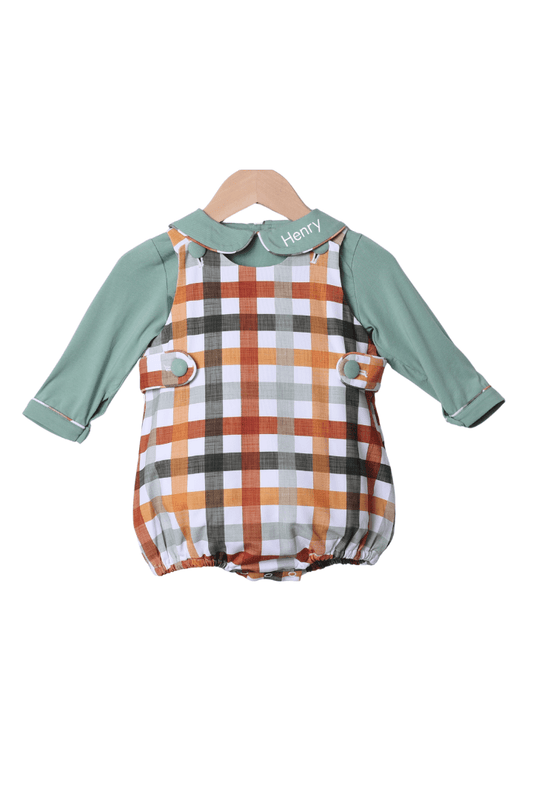 The Smocked Flamingo Apparel & Accessories Fall Plaid Bubble/Shirt Set