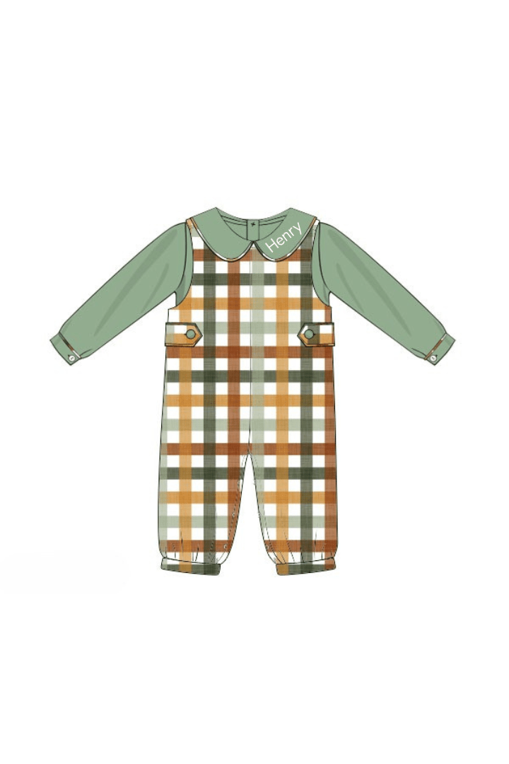 The Smocked Flamingo Apparel & Accessories Fall Plaid Romper/Shirt Set