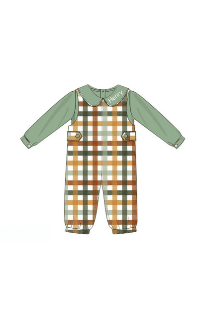 The Smocked Flamingo Apparel & Accessories Fall Plaid Romper/Shirt Set